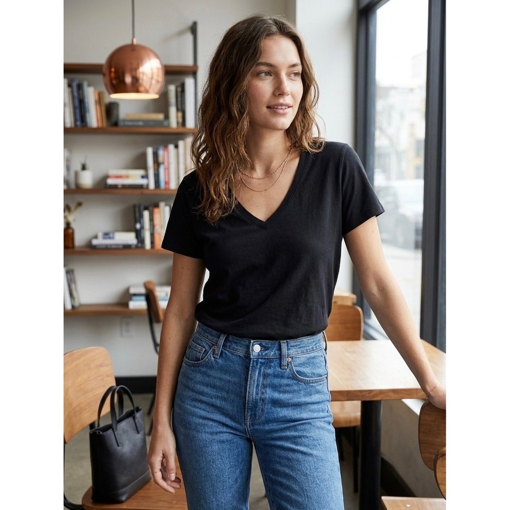 Madewell Softfade Cotton V-Neck Tee Black Short Sleeve T-Shirt Size L